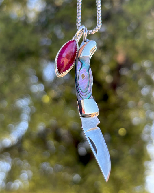 Ruby & Abalone Mini-Knife Charm Necklace