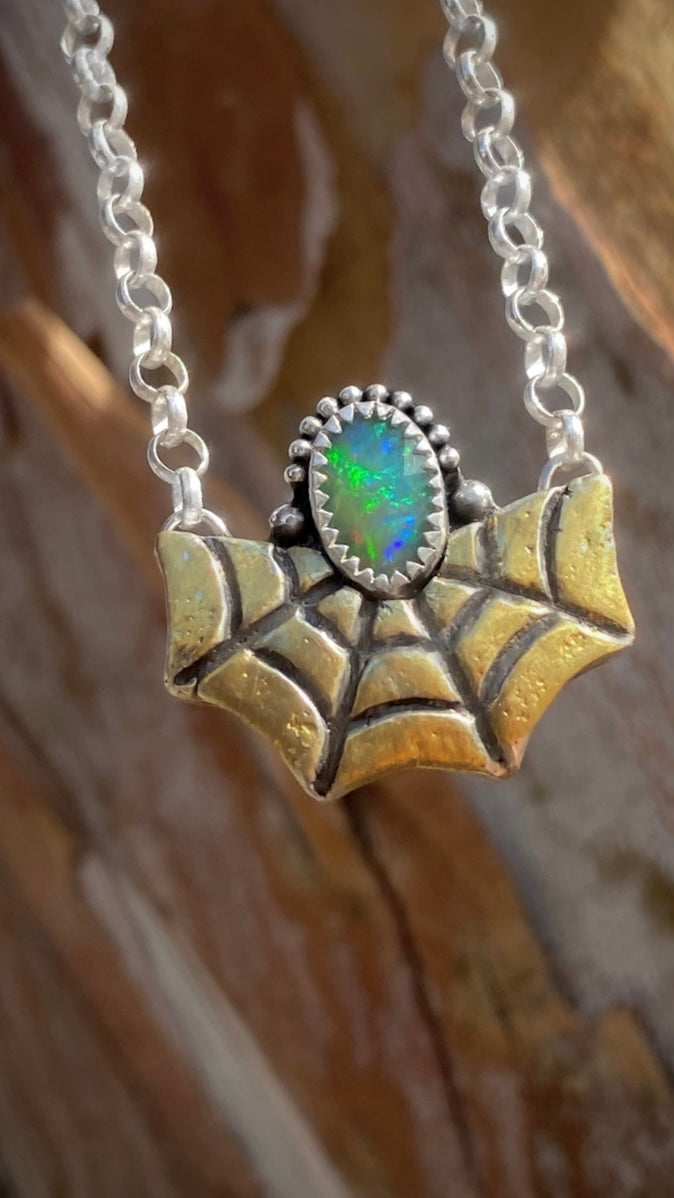Ethiopian Opal Spiderweb Necklace