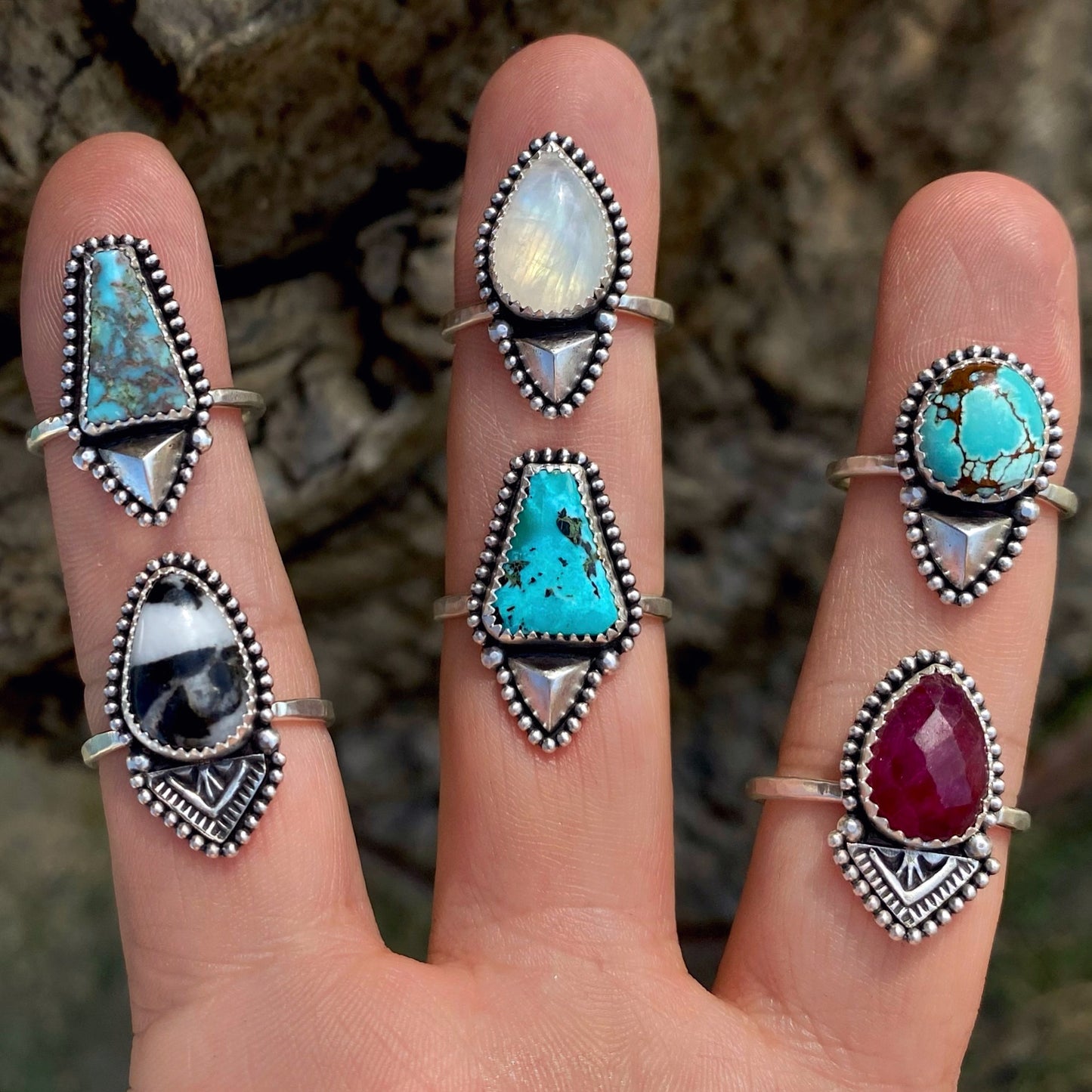 Blue Moon Turquoise Studded Stacker Ring