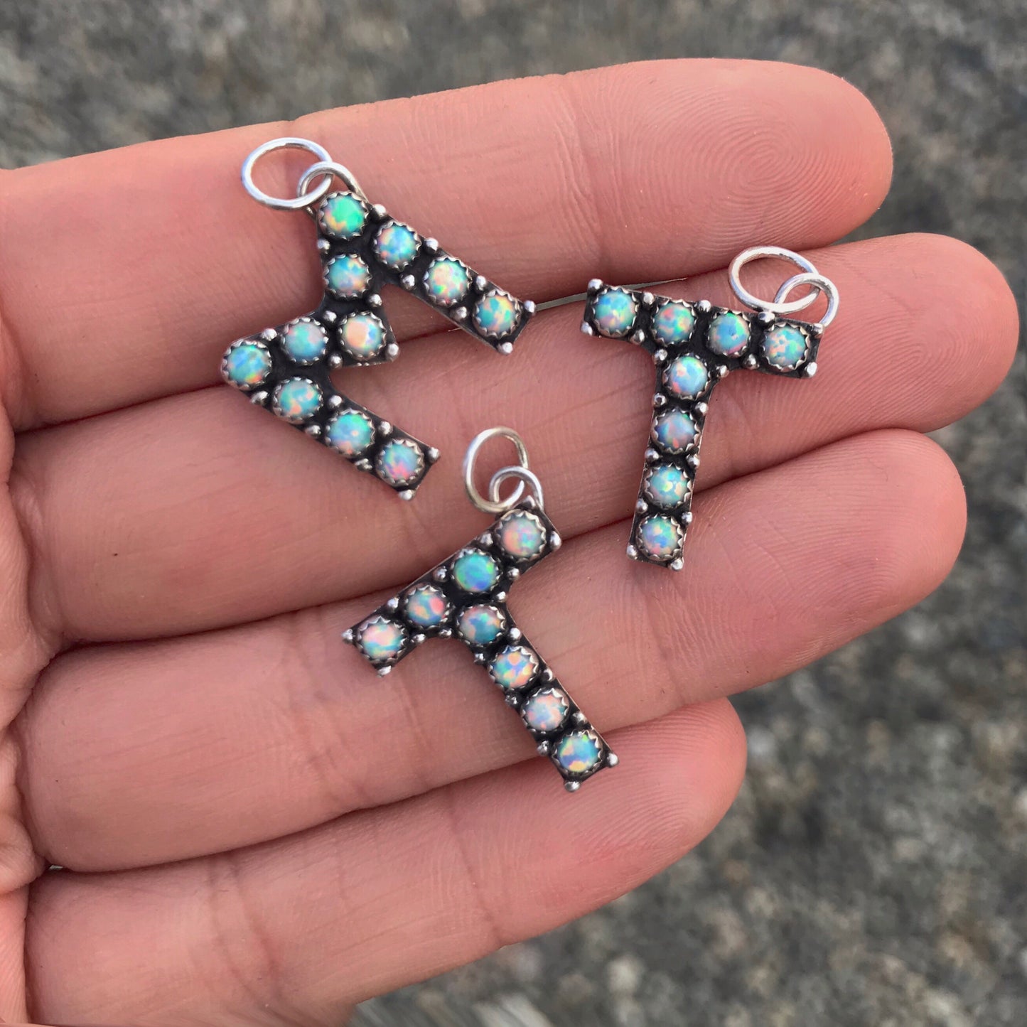 Opal Initial Charm Necklace