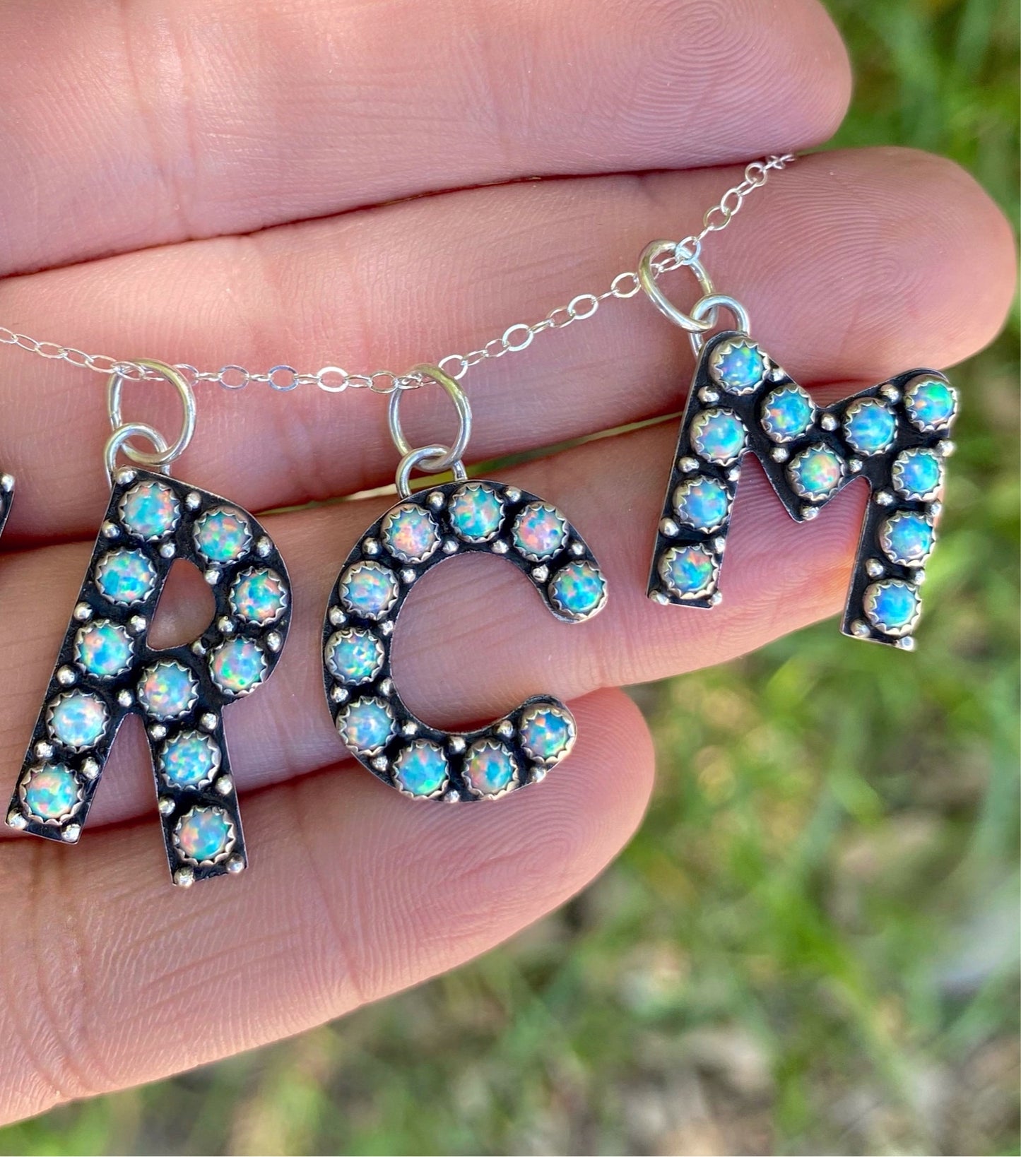 Opal Initial Charm Necklace