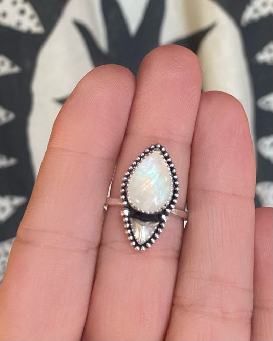 Reserved for Heather: Rainbow Moonstone Studded Stacker Ring