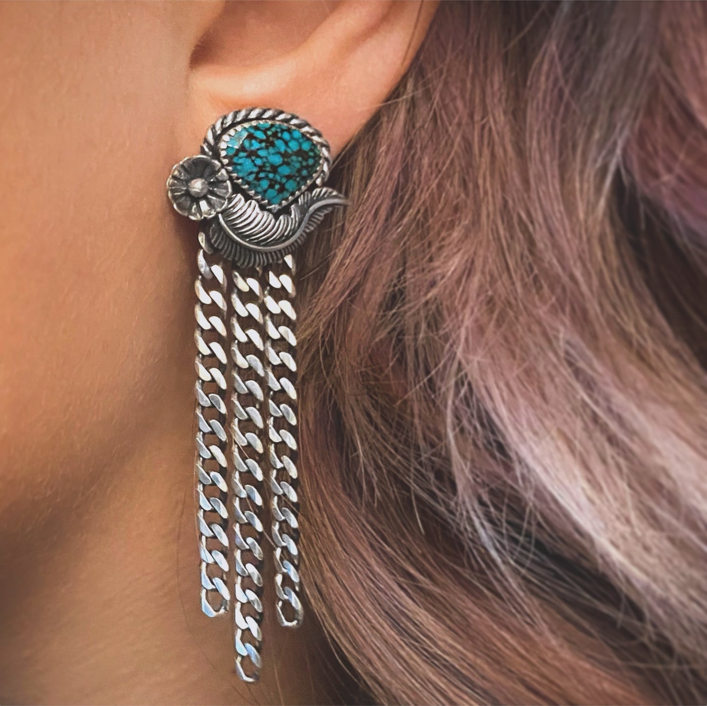 Hubei Turquoise Flower Chain Earrings