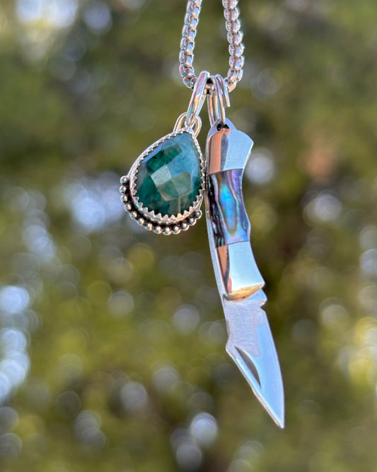 Emerald & Abalone Micro-Mini Knife Charm Necklace