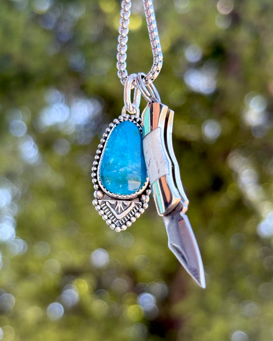 Stamped Turquoise & Bone Micro-Mini Knife Charm Necklace