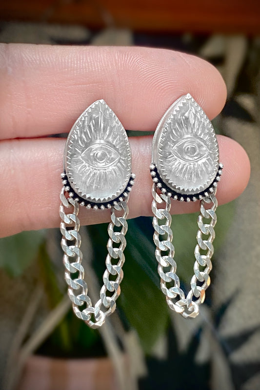 Quartz Eye Chain Swag Earrings