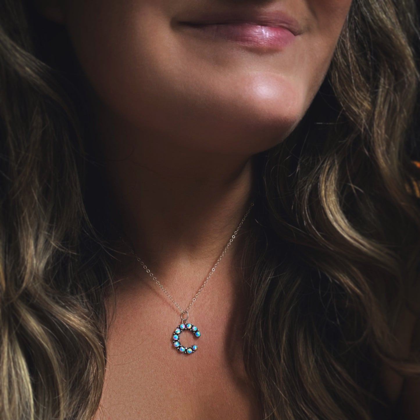 Opal Initial Charm Necklace