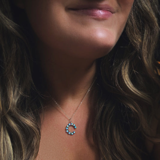 Opal Initial Charm Necklace