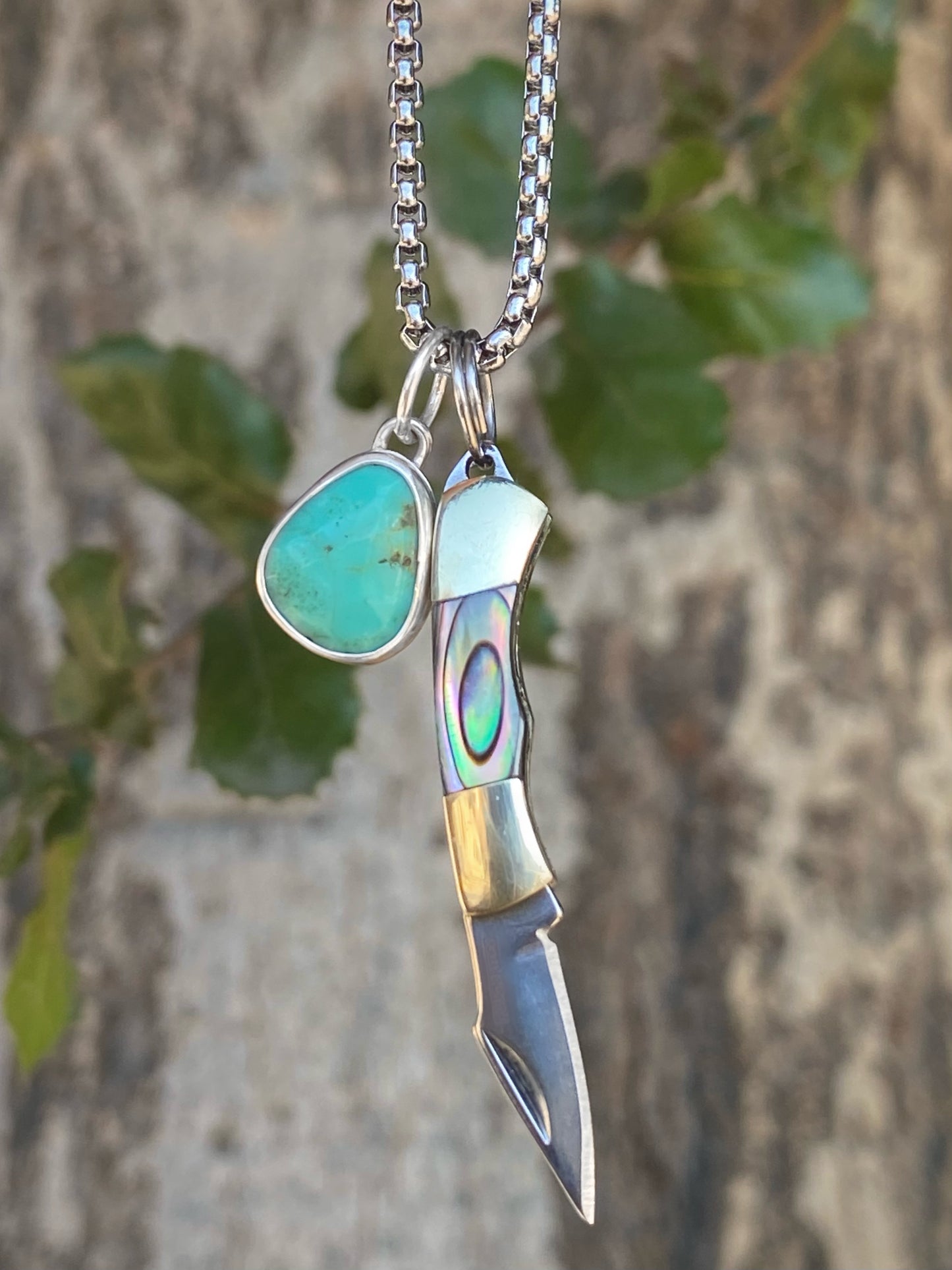 Abalone Micro-Mini Knife Necklace with Kingman Turquoise